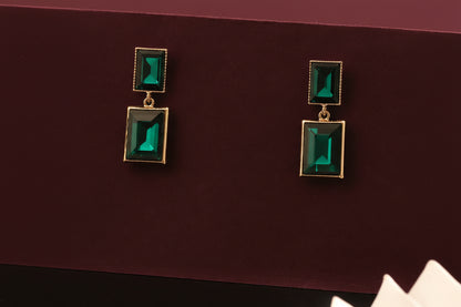 Elora Gold Plated Rectangle Link Pearl Drops Earrings