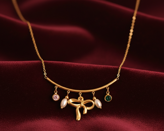 Elora 18k Gold Plated Charm Bow Drop Necklace