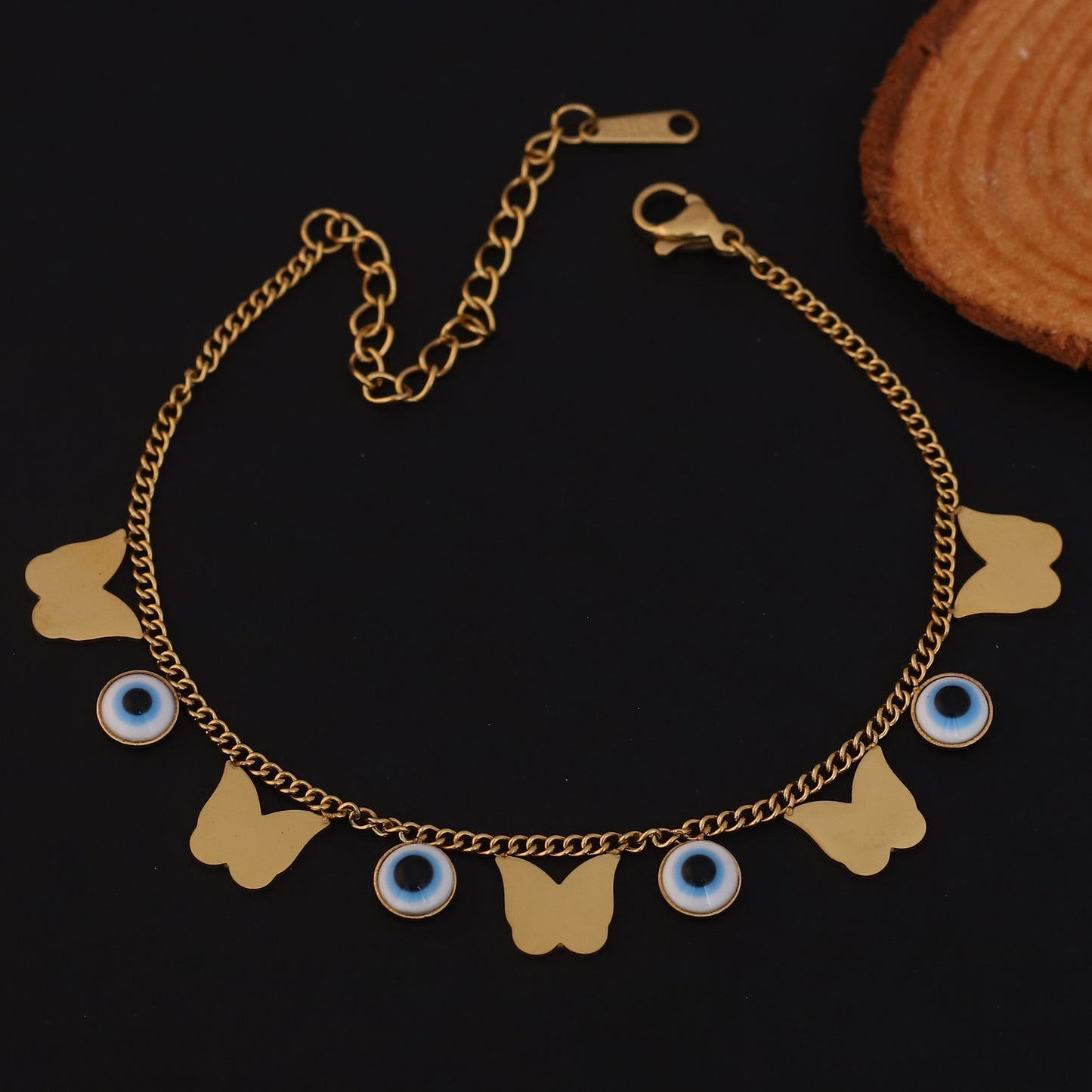 Elora Golden Butterfly & Evil Eye Charm Bracelet