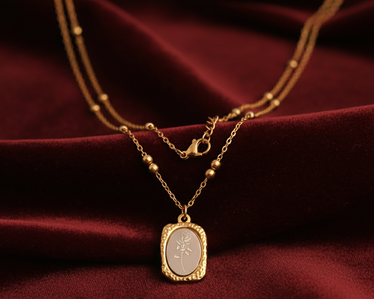 Elora Gold Plated Vintage Rose Medallion Necklace