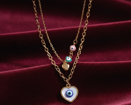 Elora Gold Plated Heart Evil Eye Pendant Necklace