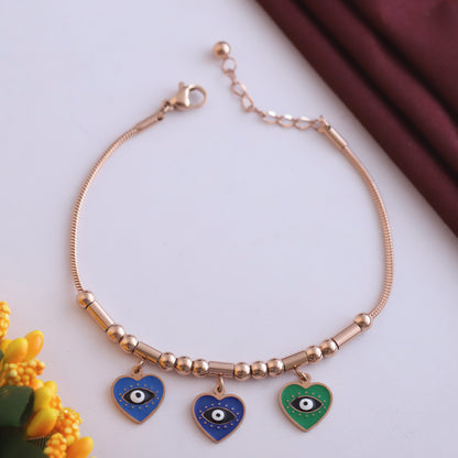 Elora Rose Gold Evil Eye Heart Charm Bracelet