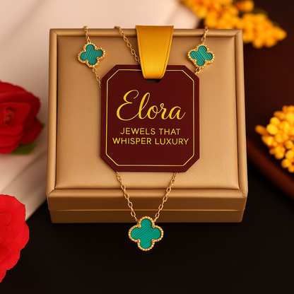 Elora clover shaped green malachite stone chain