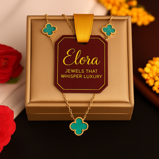 Elora clover shaped green malachite stone chain