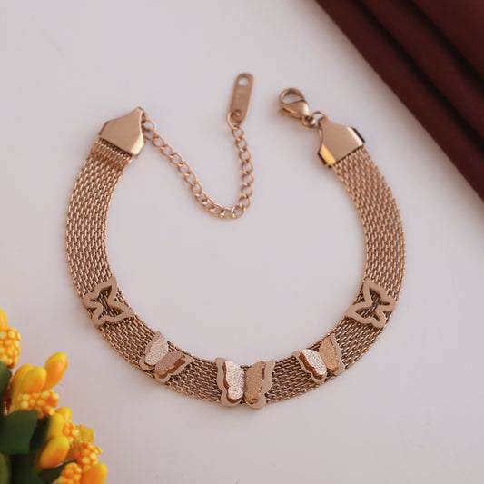 Elora Rose-Gold Mesh Butterfly Charm Bracelet