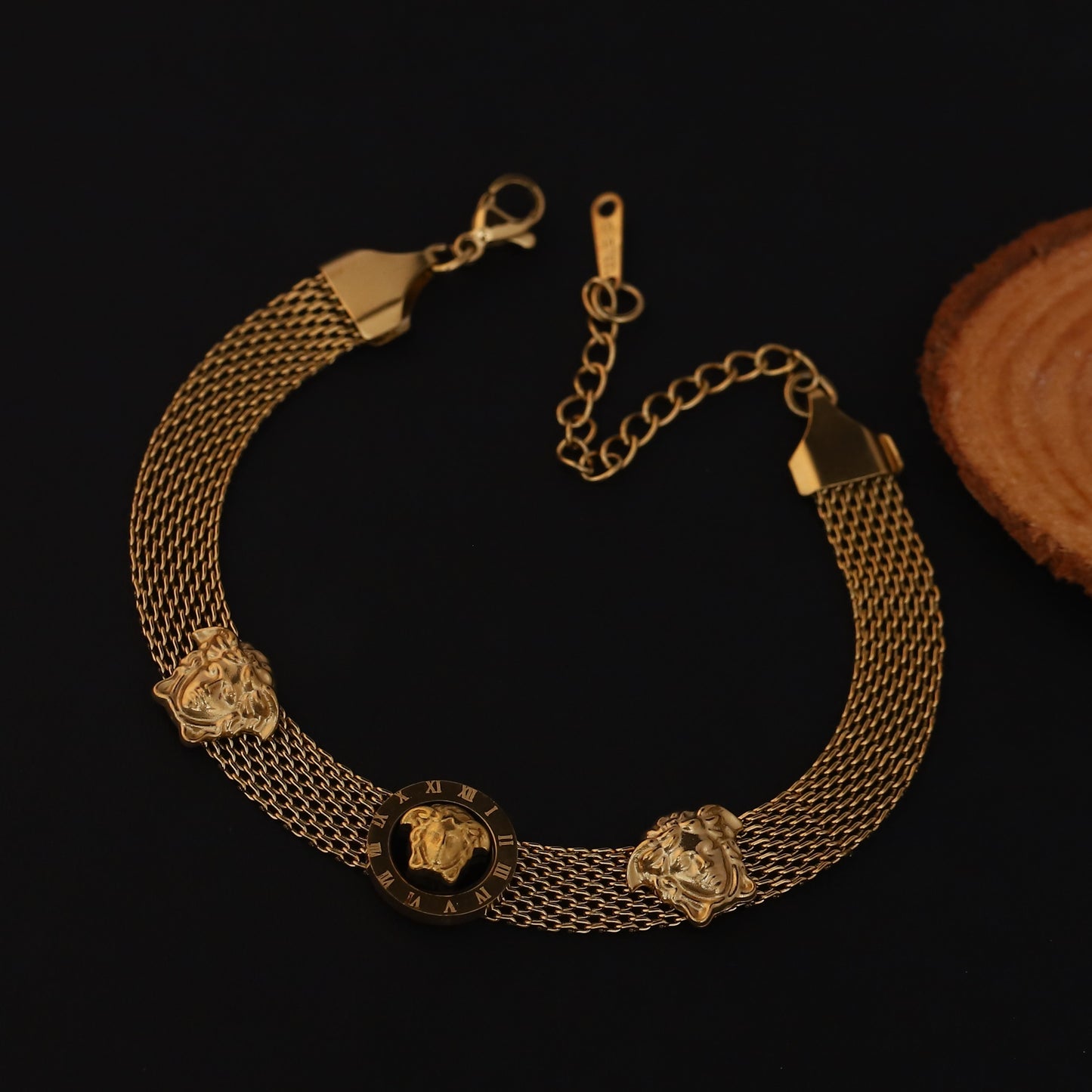 Elora Golden Multi-Strand Lion Head Bracelet