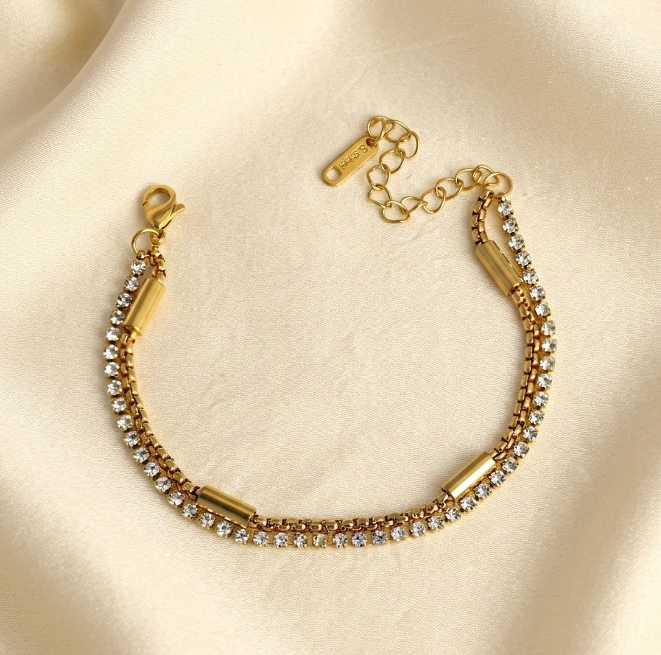 Elora Gold plated Celestial Double Layer Tennis Bracelet