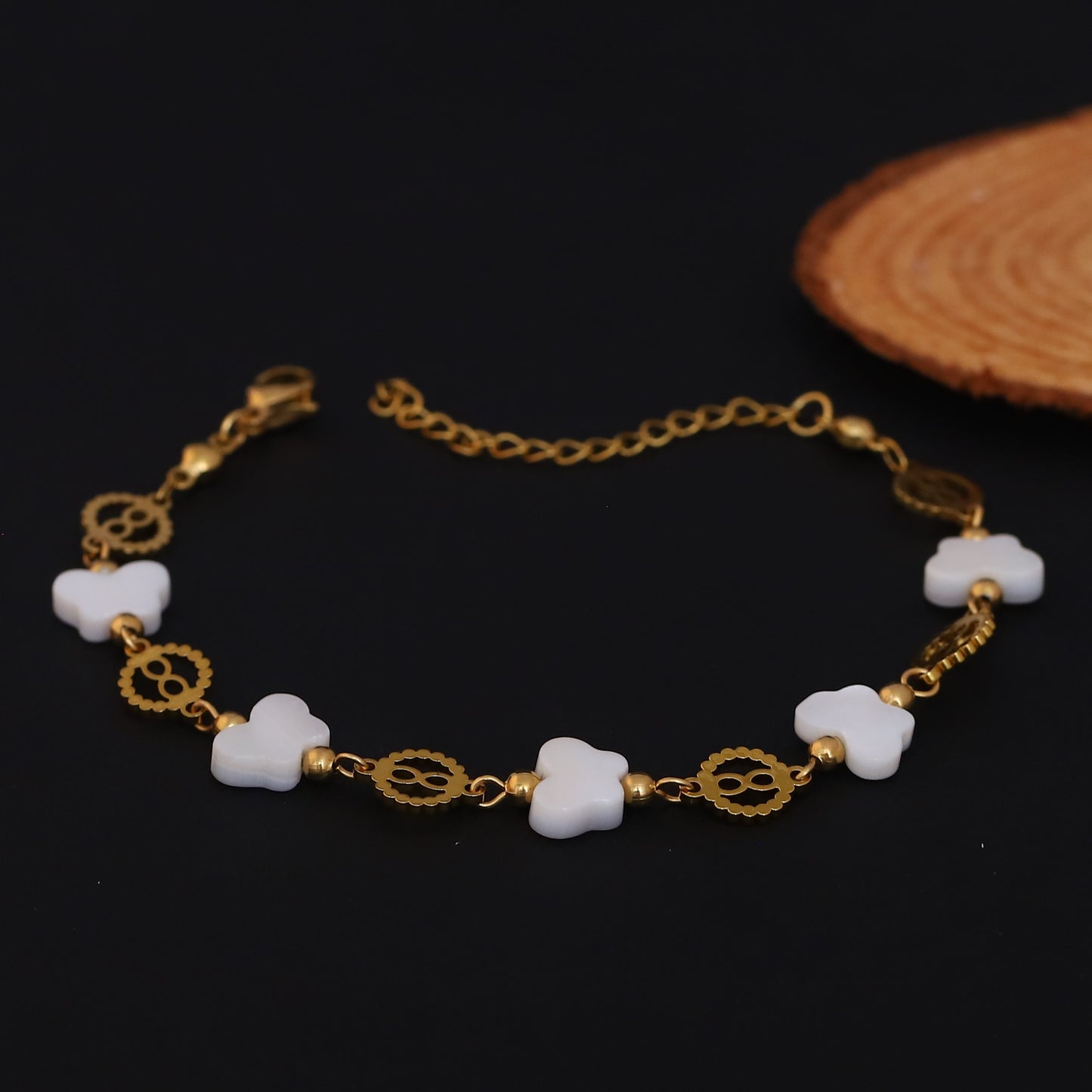 Elora White Butterfly Charm Bracelet with Golden Accents