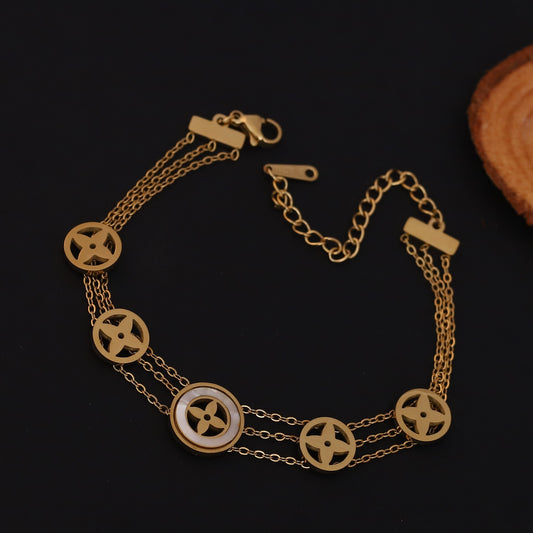 Elora Celeste Triple Chain Bracelet – White Enamel Luxe Edition