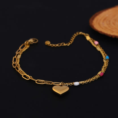 Elora Golden Heart Charm Dual Chain Bracelet