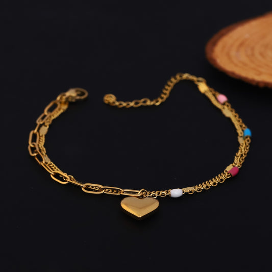 Elora Golden Heart Charm Dual Chain Bracelet