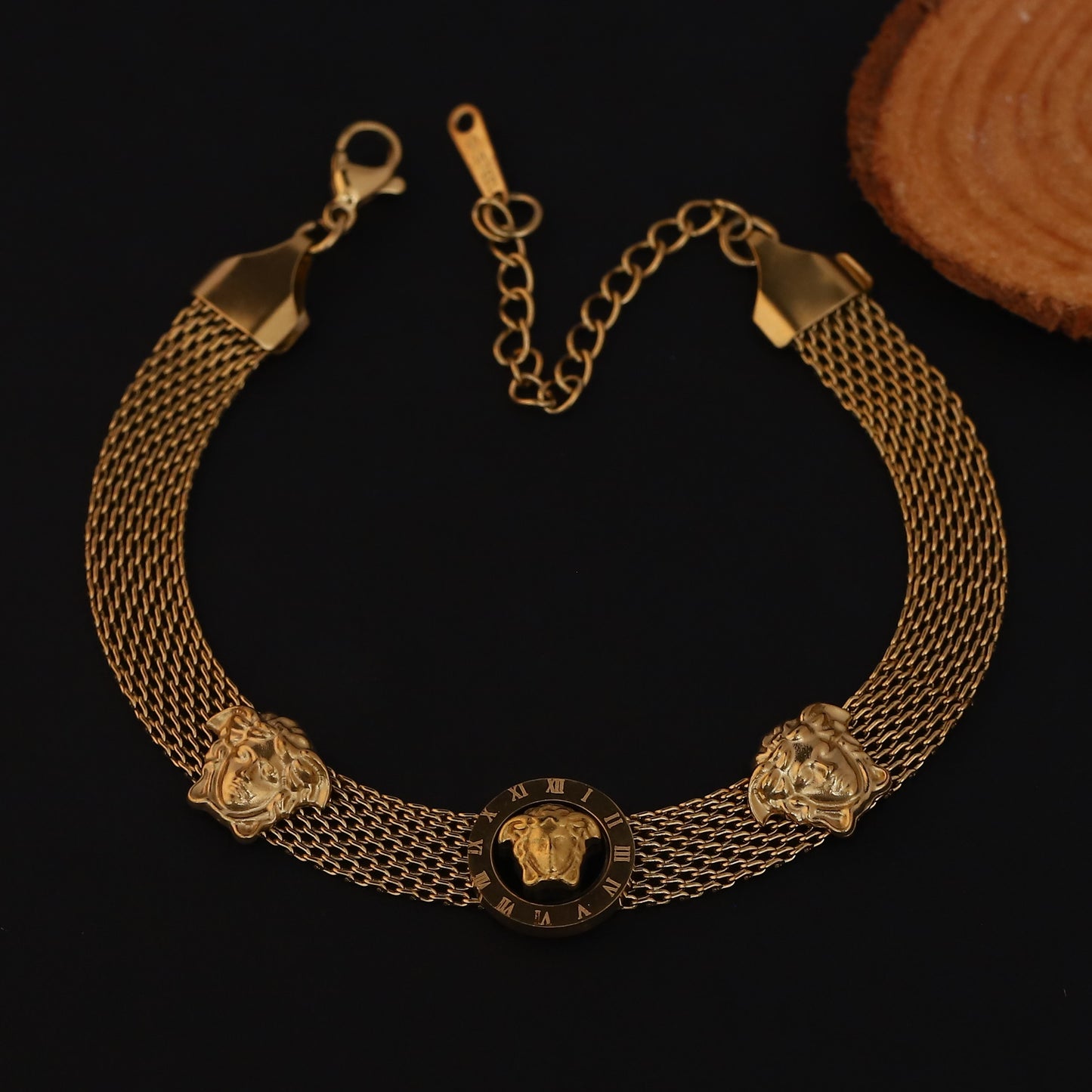 Elora Golden Multi-Strand Lion Head Bracelet
