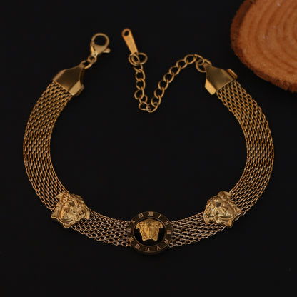 Elora Golden Multi-Strand Lion Head Bracelet
