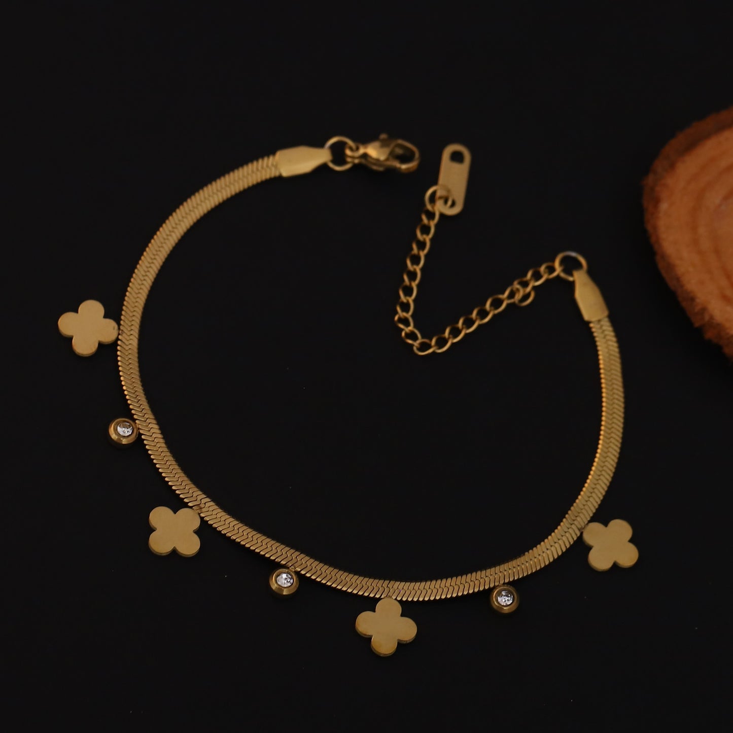 Elora Clover Charm Bracelet with CZ Accents