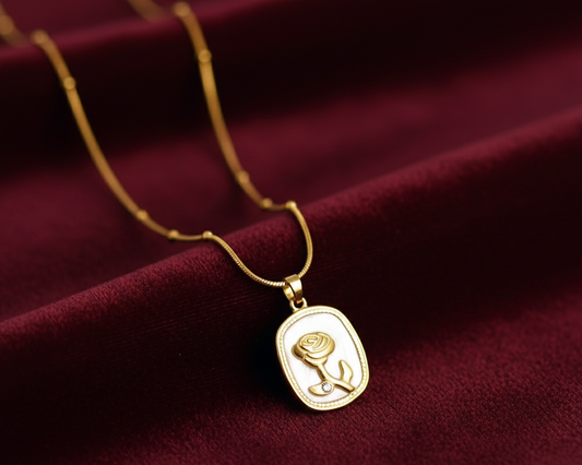 Elora gold plated Mother of Pearl Rose Relief Necklace