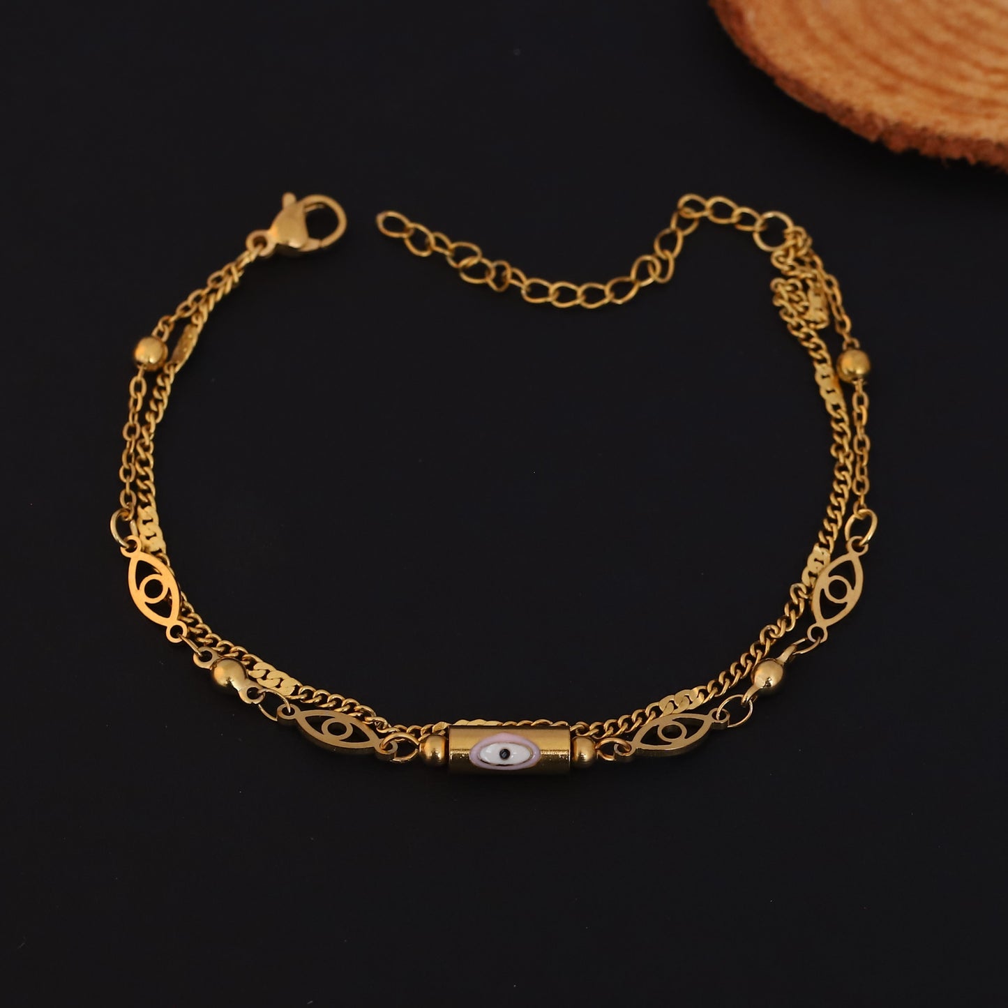 Elora Evil Eye Dual Layer Gold Charm Bracelet